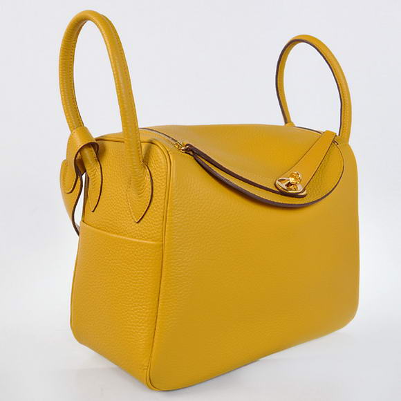 High Quality Replica Hermes Lindy 30CM Havanne Handbags 1057 Yellow Leather Golden Hardware - Click Image to Close